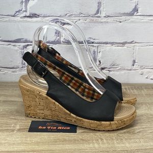 Crocs A-Leigh Leather Slingback Wedge Sandals